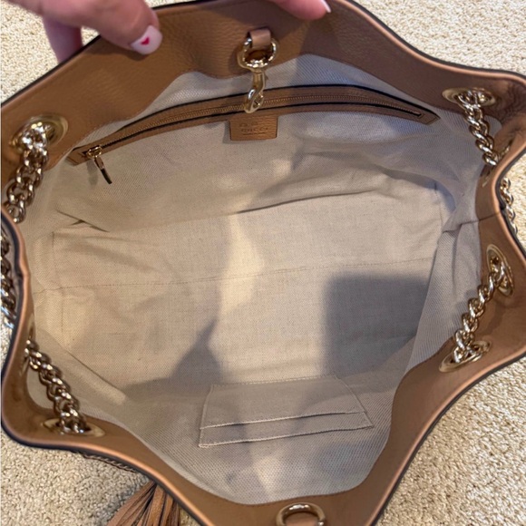 Like Brand New Gucci Tan Leather Shoulder Bag with Chain Straps. Dust Bag - Picture 3 of 5